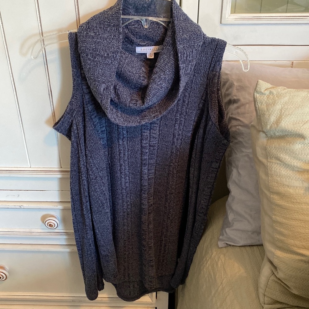Navy Sweater - exposed shoulders